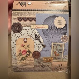 A & T Co. Ephemera Collage Kit — Vintage Journal Embellishments — Blue & Cream